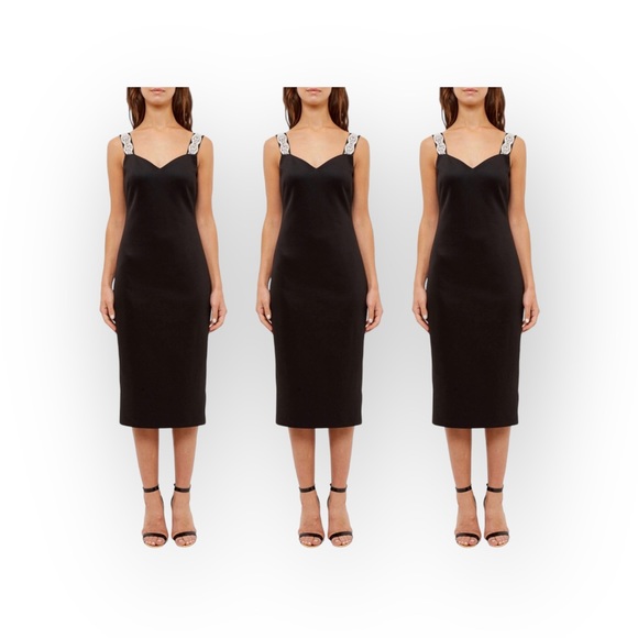 new Ted Baker ❃ Crystal Embellished Strap Midi Cocktail Dress ❃ Black Small 4 6 - Picture 2 of 15